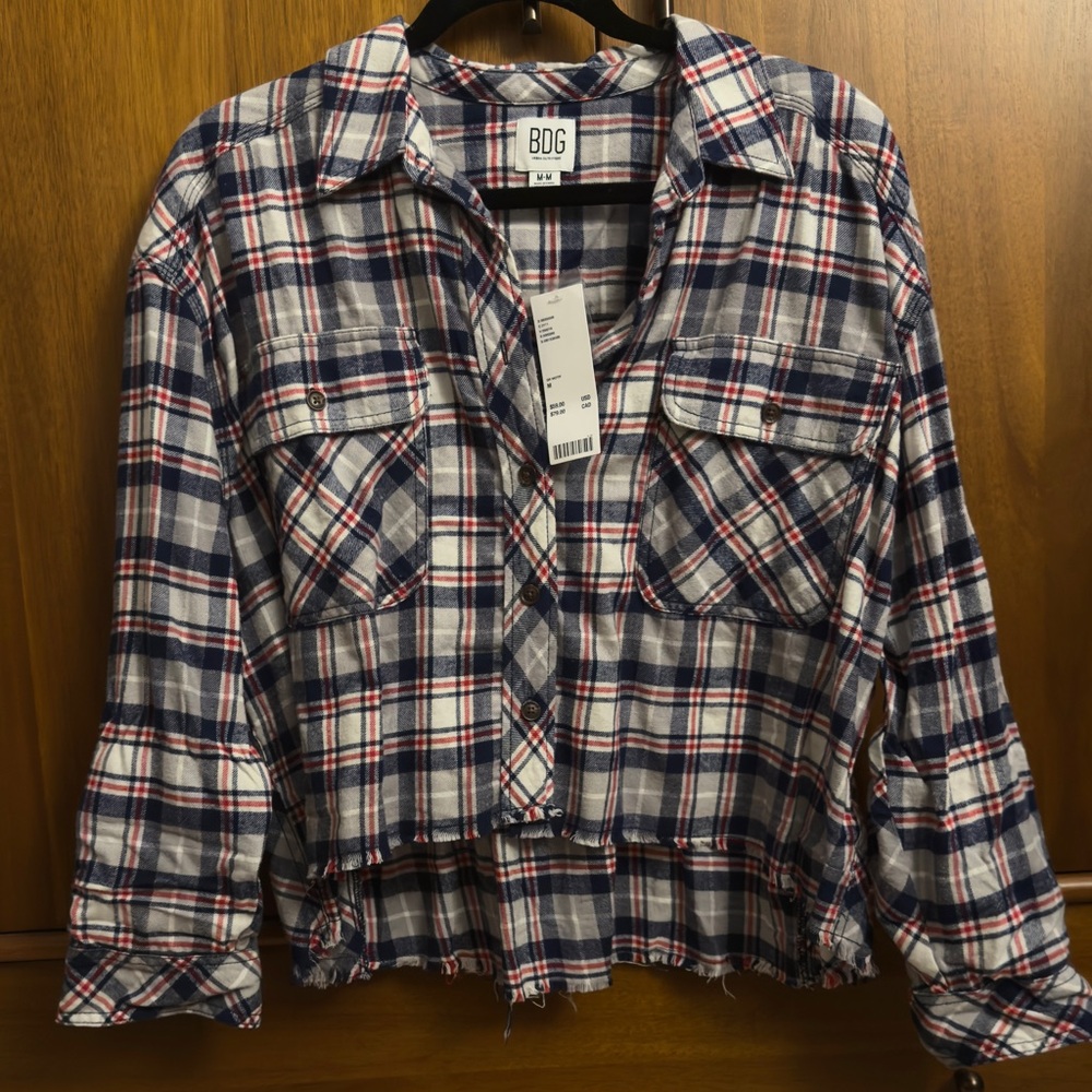 NWT BDG Navy, White, Red Plaid Shirt